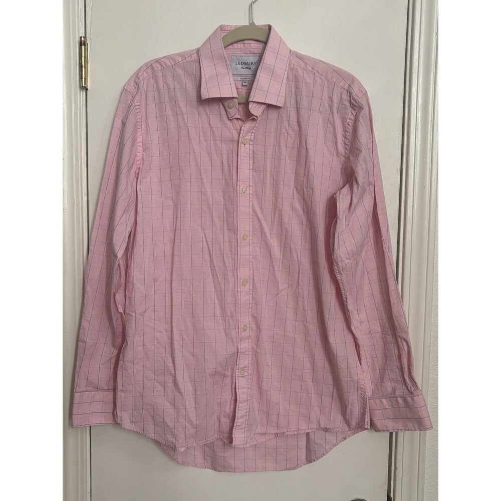 LEDBURY Fine Shirthing  Pink Plaid Button-Up Shirt Men's Size Large 16 1/2